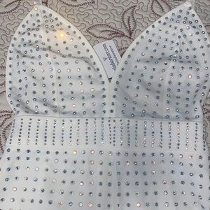 Rhinestones White Spaghetti Strap Mini Dress Ivory